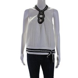 Alilly Womens Silk Textured Beaded Hook and Eye Halter Neck Blouse White Size 6